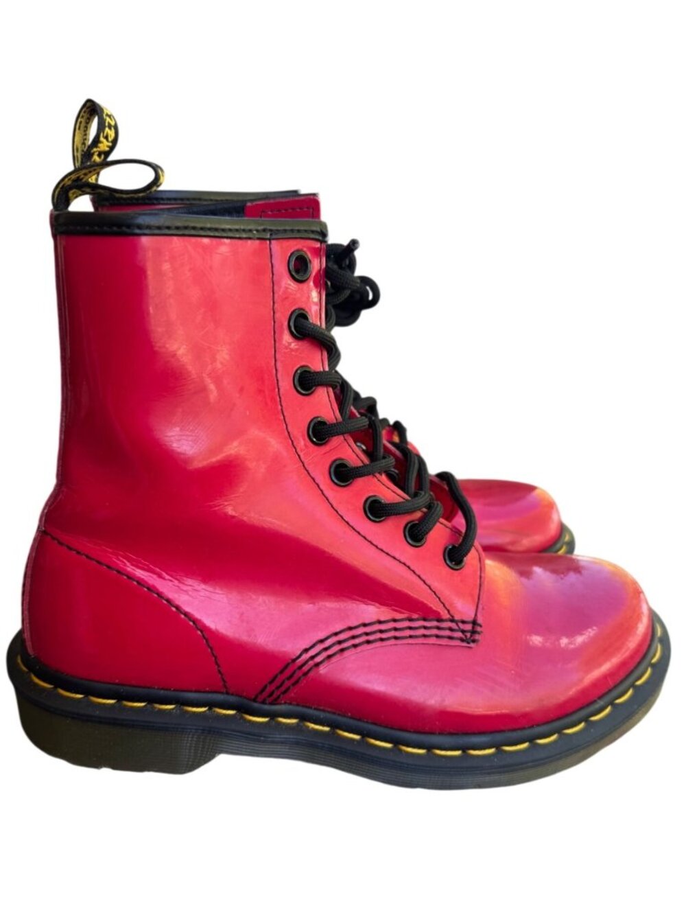 Dr Martens 1460 Smooth Patent Leather Satchel Red Boots Womens Size 7 Combat